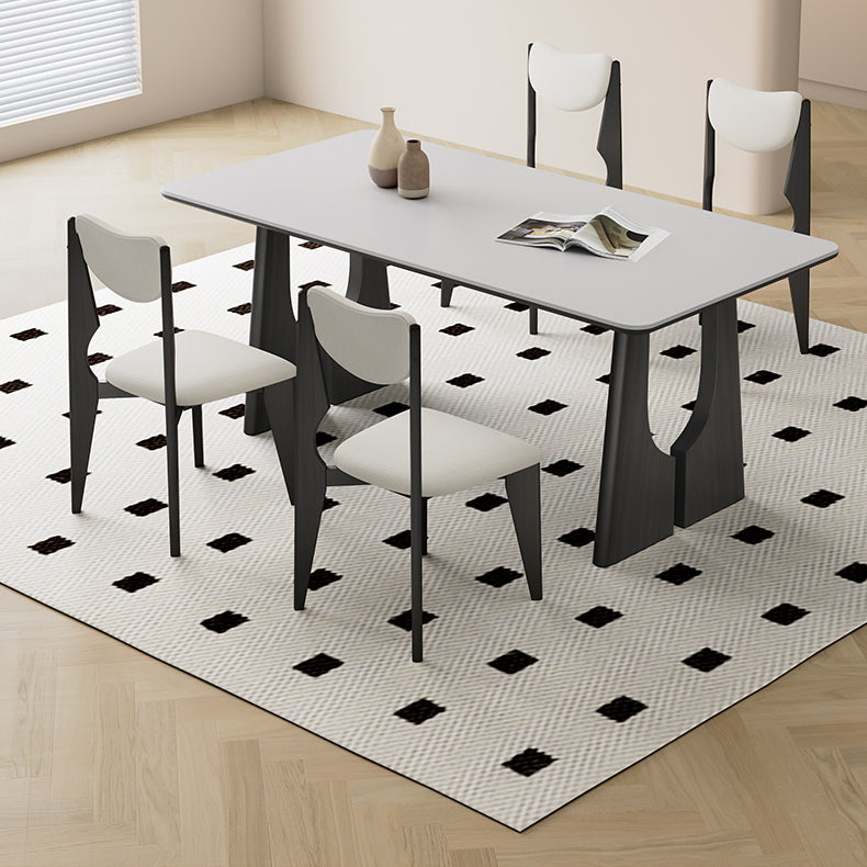 Modern Rectangular Dining Table with Ceramic Top & Double Pedestals for 6 Finish hagst-1665