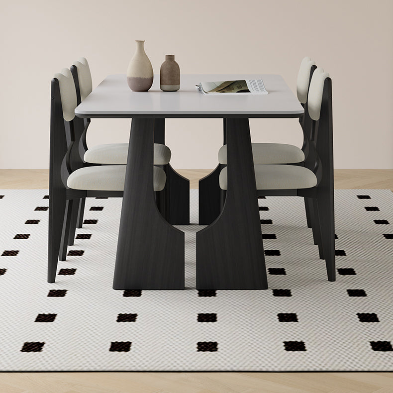 Modern Rectangular Dining Table with Ceramic Top & Double Pedestals for 6 Finish hagst-1665