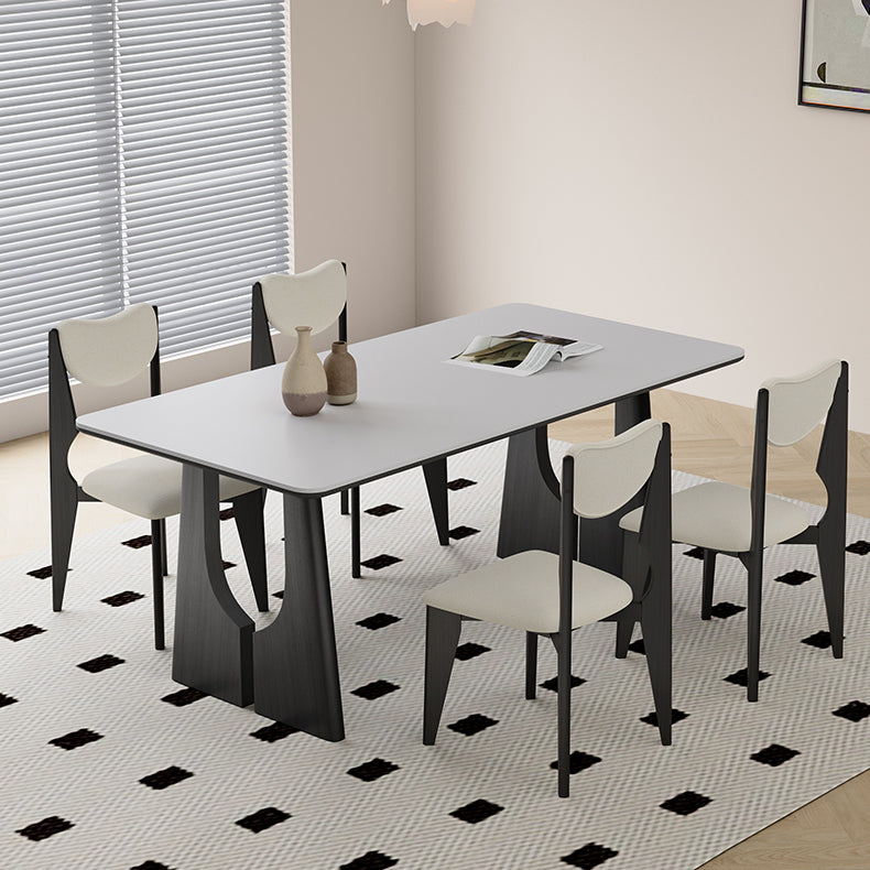 Modern Rectangular Dining Table with Ceramic Top & Double Pedestals for 6 Finish hagst-1665