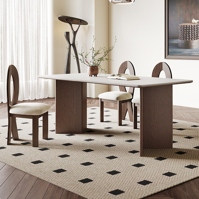 Modern Rectangular Dining Table with Ceramic Top & Double Pedestals for 6 hagst-1666