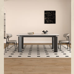 Modern Rectangular Dining Table with Ceramic Top & 4 Metal Legs for 6 hagst-1667