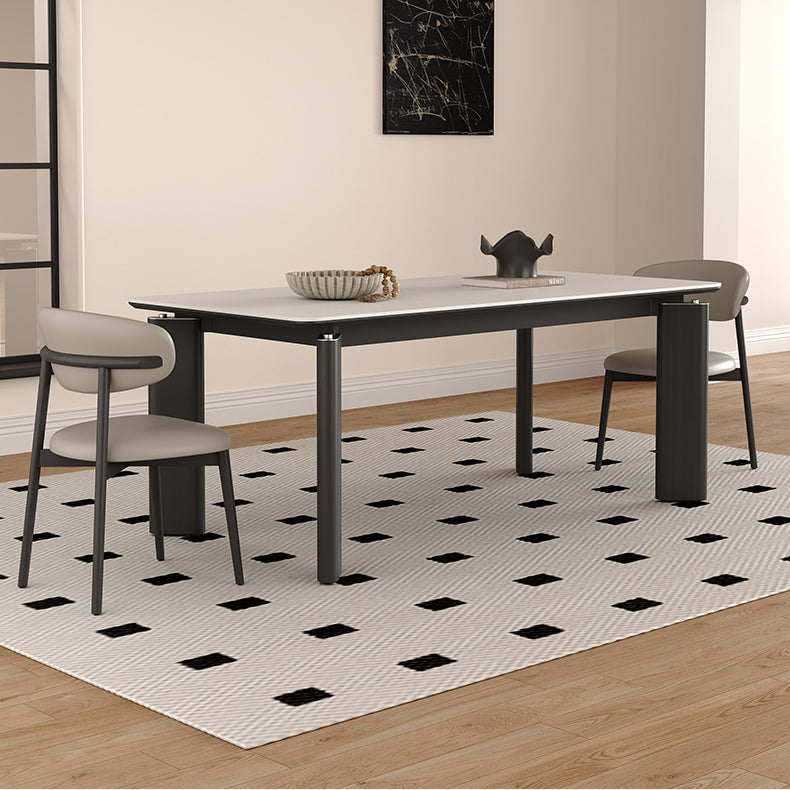 Modern Rectangular Dining Table with Ceramic Top & 4 Metal Legs for 6 hagst-1667