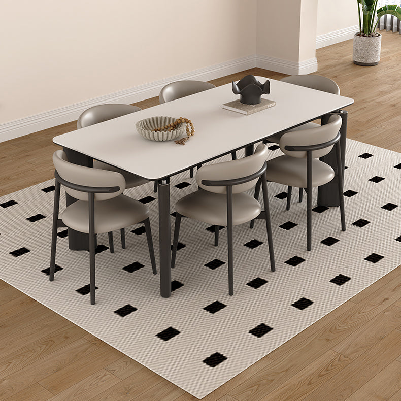 Modern Rectangular Dining Table with Ceramic Top & 4 Metal Legs for 6 hagst-1667