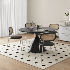 Stylish Round Dining Table - Sleek Ceramic Top and Carbon Steel Pedestal for 6-8 Person hagst-1672