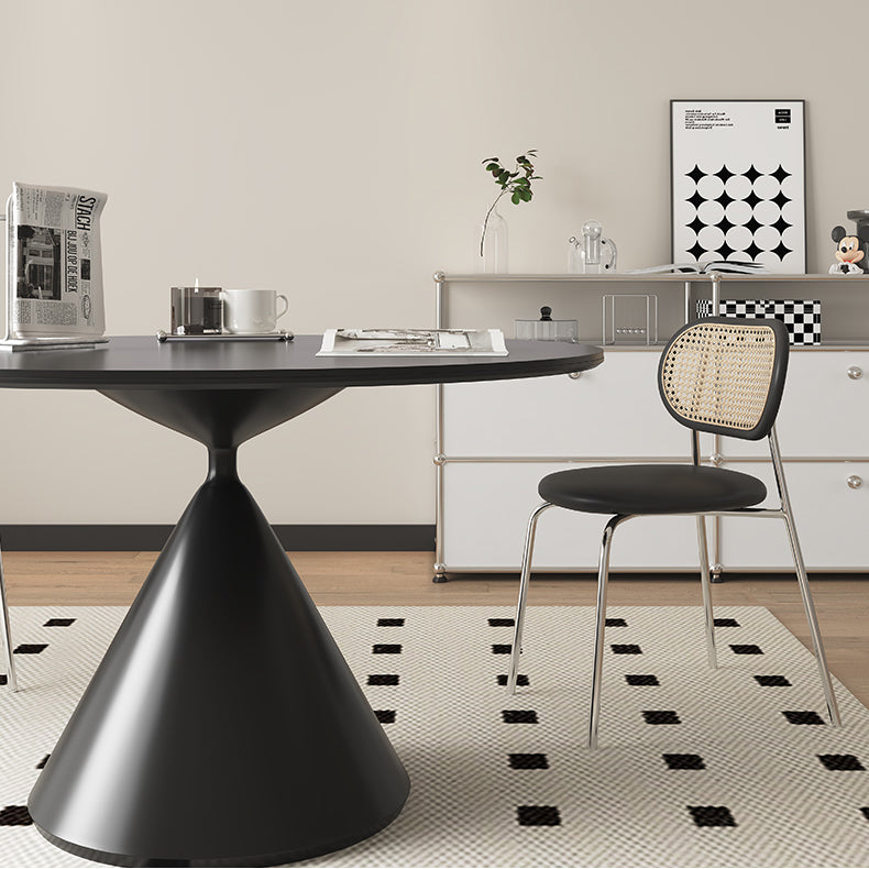 Stylish Round Dining Table - Sleek Ceramic Top and Carbon Steel Pedestal for 6-8 Person hagst-1672