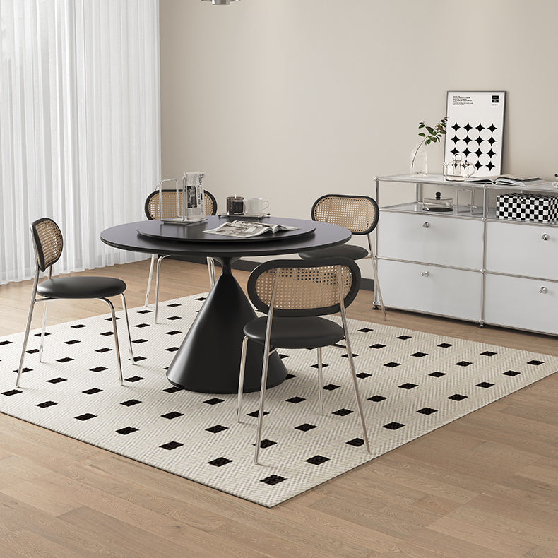 Stylish Round Dining Table - Sleek Ceramic Top and Carbon Steel Pedestal for 6-8 Person hagst-1672