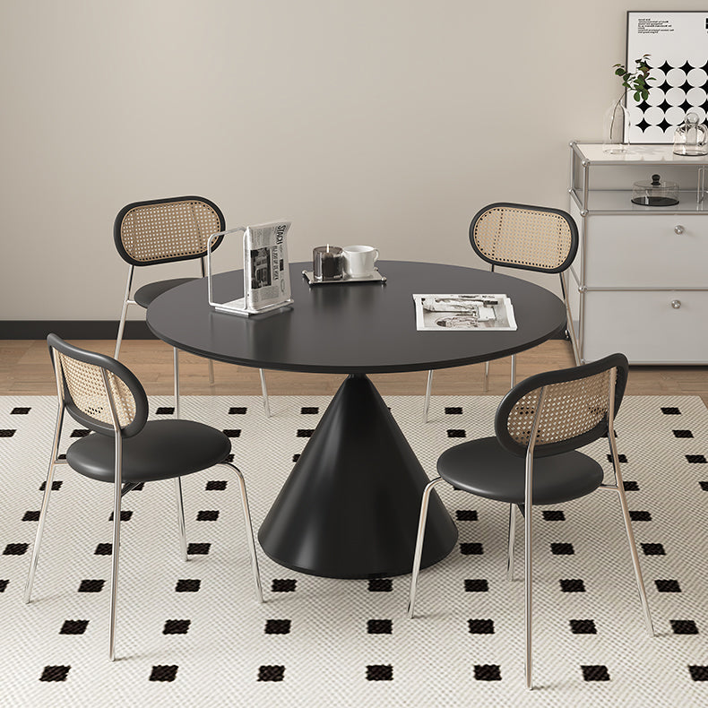 Stylish Round Dining Table - Sleek Ceramic Top and Carbon Steel Pedestal for 6-8 Person hagst-1672