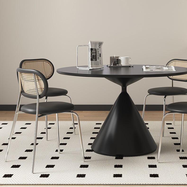 Stylish Round Dining Table - Sleek Ceramic Top and Carbon Steel Pedestal for 6-8 Person hagst-1672