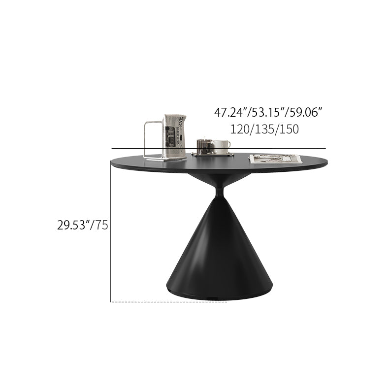 Stylish Round Dining Table - Sleek Ceramic Top and Carbon Steel Pedestal for 6-8 Person hagst-1672