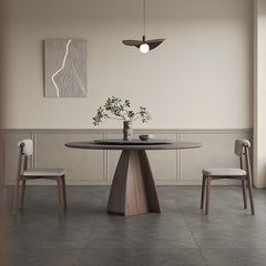 Modern Round Ash Wood Dining Table Durable Ceramic Top & Pedestal with Lazy Susan for 6  hagst-1673