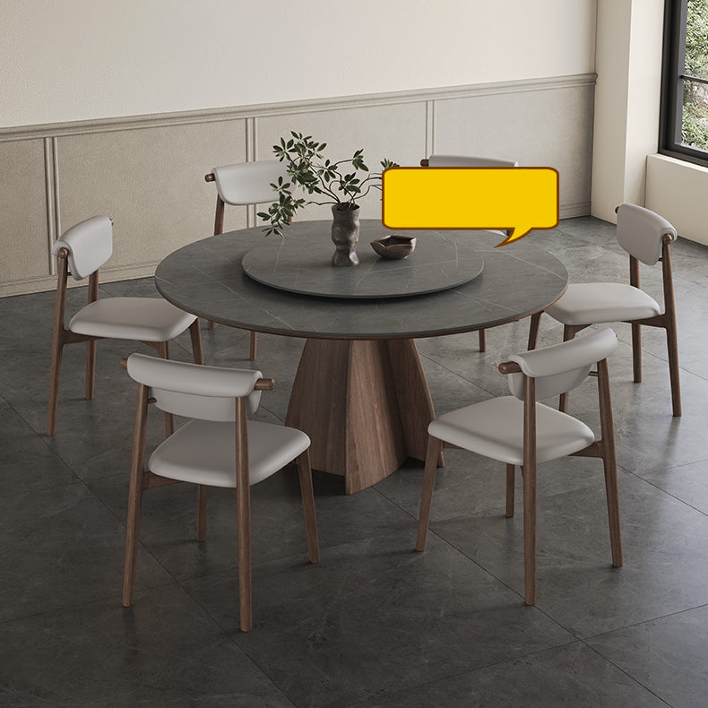 Modern Round Ash Wood Dining Table Durable Ceramic Top & Pedestal with Lazy Susan for 6  hagst-1673