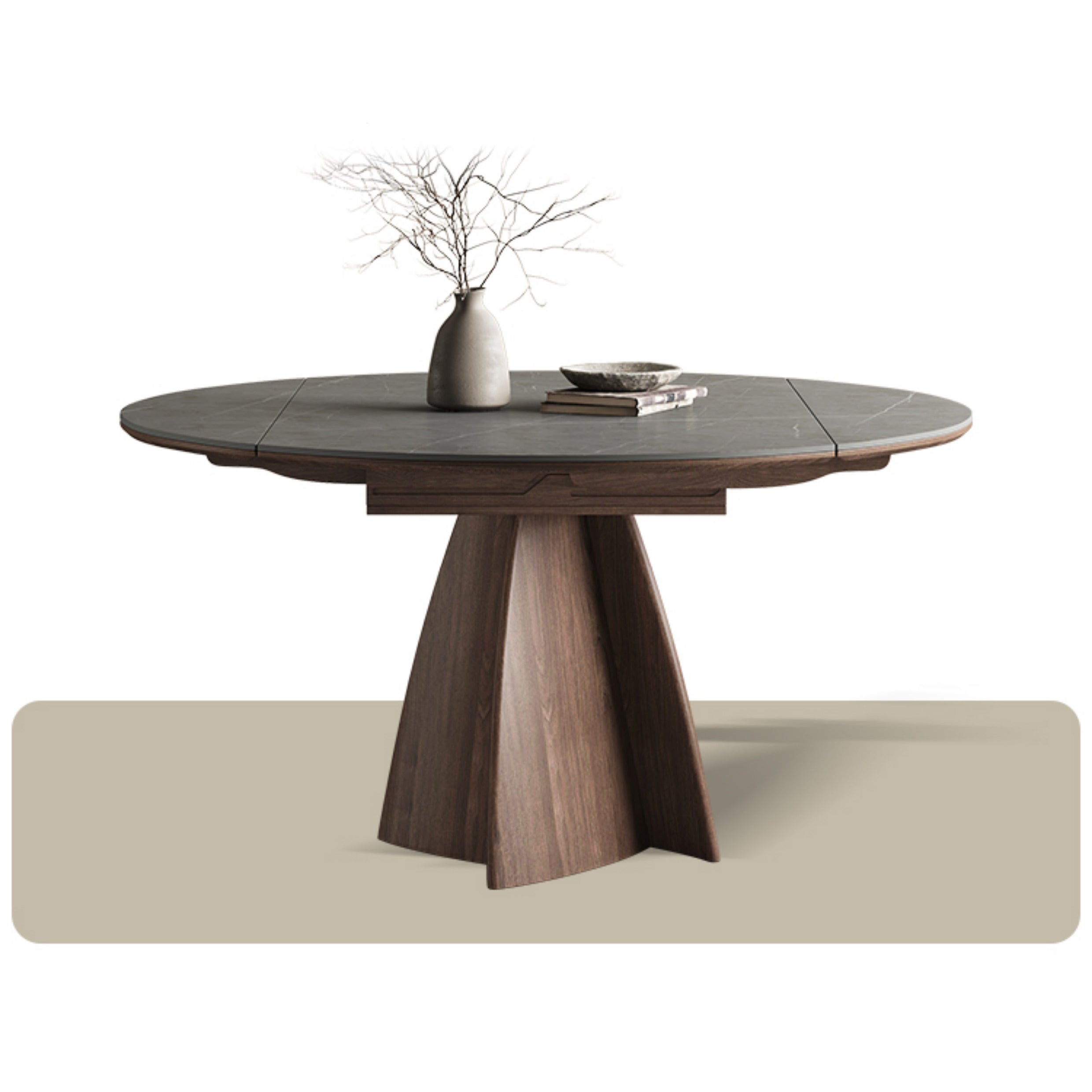 Modern Round Ash Wood Dining Table Durable Ceramic Top & Pedestal with Lazy Susan for 6  hagst-1673