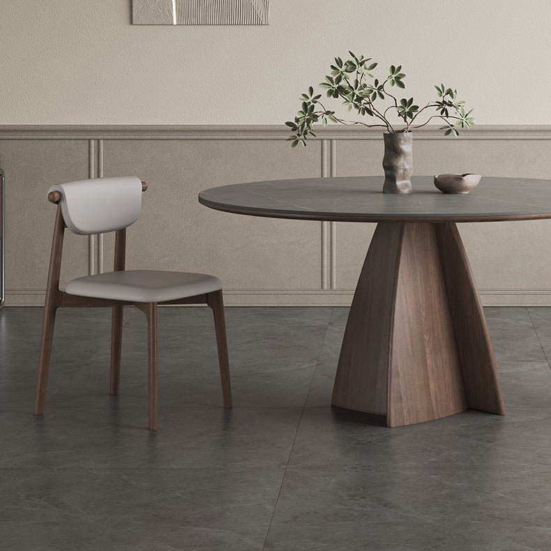 Modern Round Ash Wood Dining Table Durable Ceramic Top & Pedestal with Lazy Susan for 6  hagst-1673