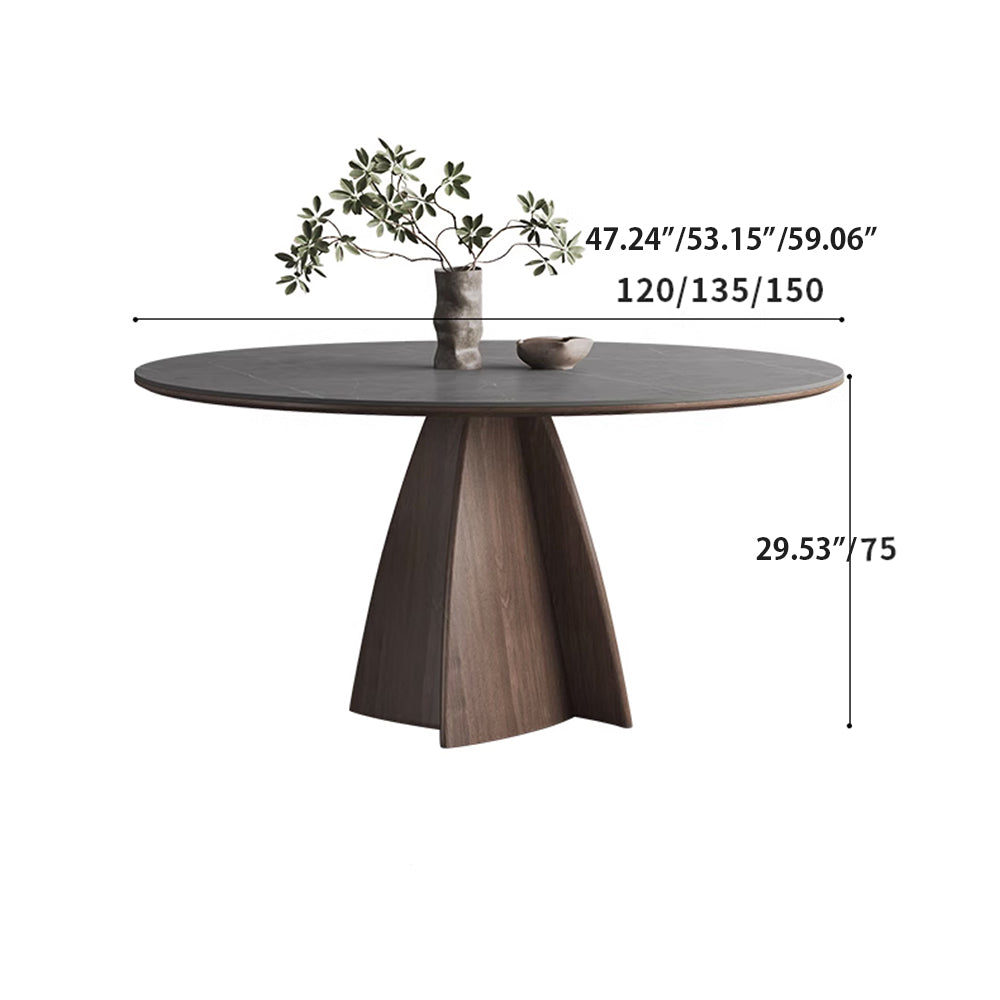 Modern Round Ash Wood Dining Table Durable Ceramic Top & Pedestal with Lazy Susan for 6  hagst-1673