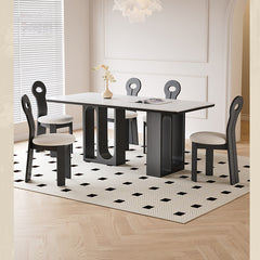 Modern Rectangular Wooden Dining Table in White with Sleek Ceramic Top for 6-8 Person hagst-1674