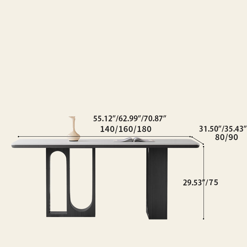 Modern Rectangular Wooden Dining Table in White with Sleek Ceramic Top for 6-8 Person hagst-1674