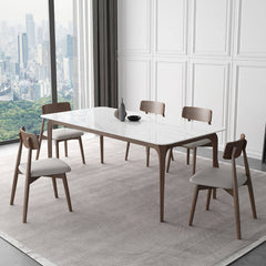 Modern Dining Table in White Rectangle - Durable Sintered Stone Top & 4 Wooden Legs for 6-8 Person hagst-317