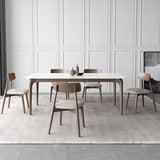 Modern Dining Table in White Rectangle - Durable Sintered Stone Top & 4 Wooden Legs for 6-8 Person hagst-317