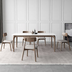 Modern Dining Table in White Rectangle - Durable Sintered Stone Top & 4 Wooden Legs for 6-8 Person hagst-317