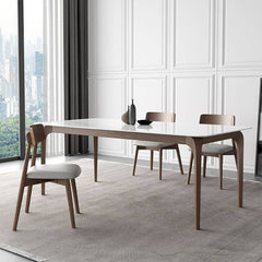 Modern Dining Table in White Rectangle - Durable Sintered Stone Top & 4 Wooden Legs for 6-8 Person hagst-317