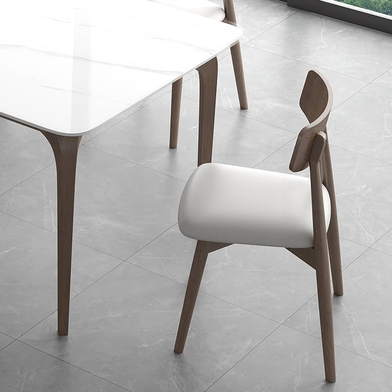 Modern Dining Table in White Rectangle - Durable Sintered Stone Top & 4 Wooden Legs for 6-8 Person hagst-317