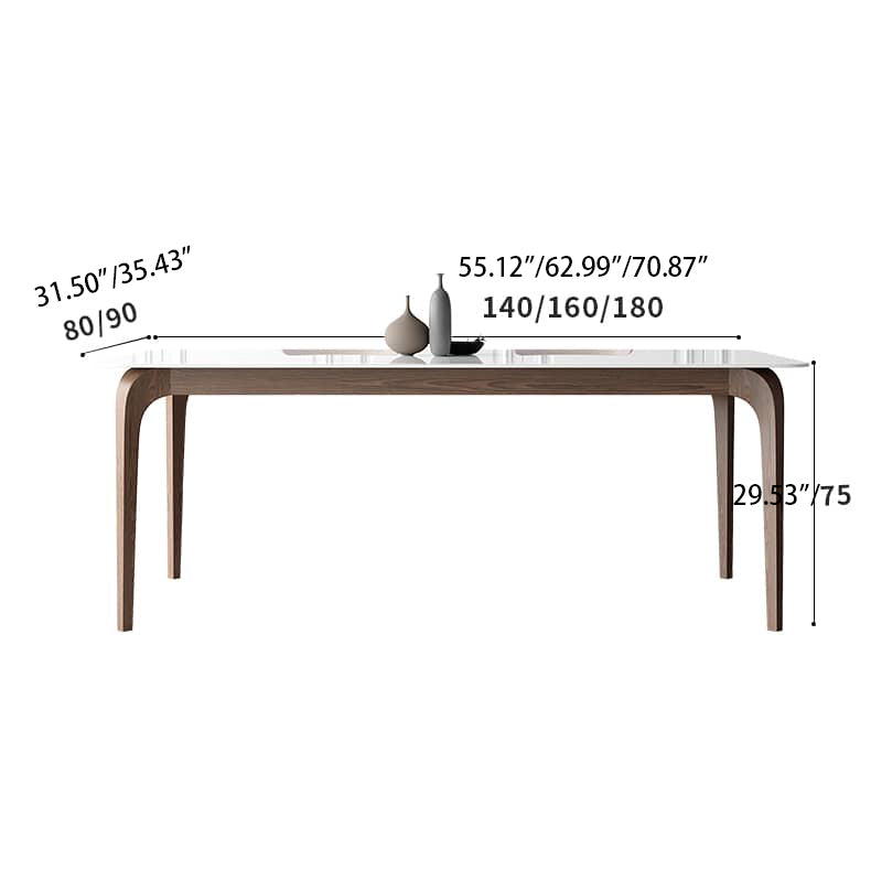 Modern Dining Table in White Rectangle - Durable Sintered Stone Top & 4 Wooden Legs for 6-8 Person hagst-317