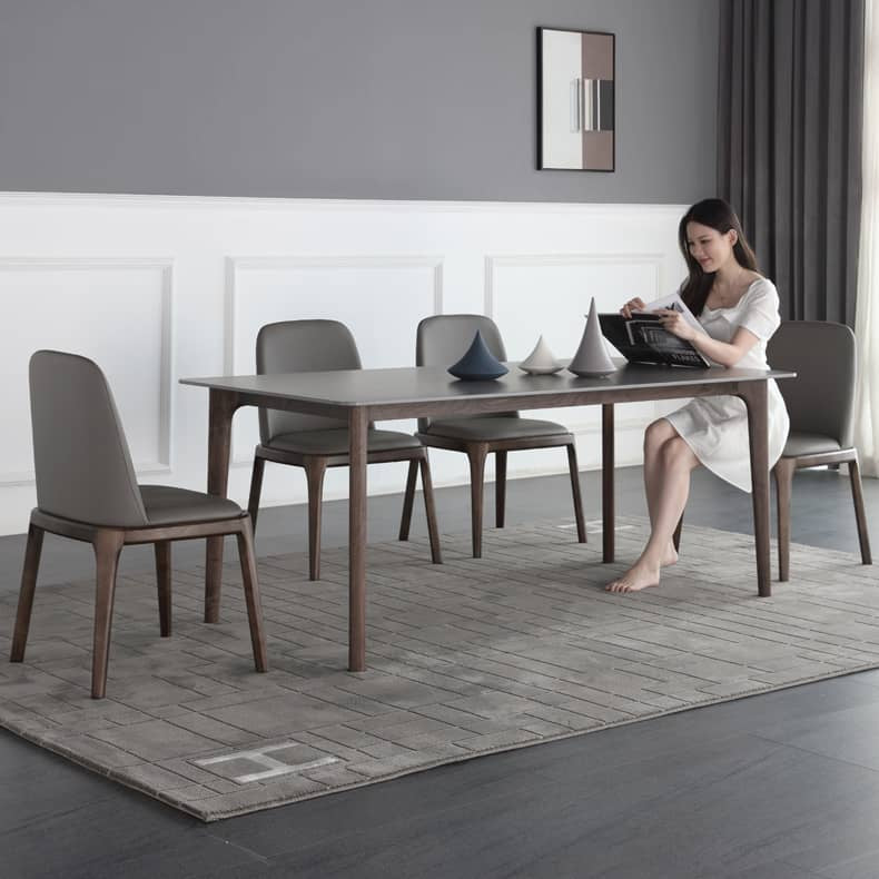 Modern Ash Wood Dining Table in Gray Rectangle with Sintered Stone Top for 6-8 Person hagst-320