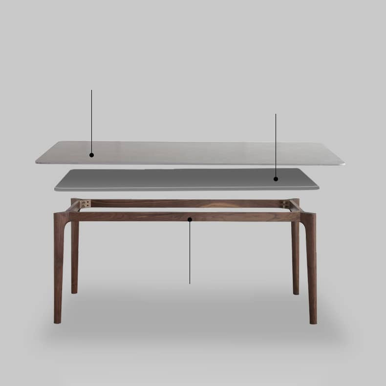 Modern Ash Wood Dining Table in Gray Rectangle with Sintered Stone Top for 6-8 Person hagst-320