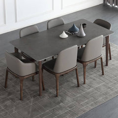 Modern Ash Wood Dining Table in Gray Rectangle with Sintered Stone Top for 6-8 Person hagst-320