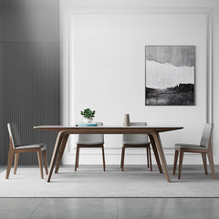 Modern Rectangular Ash Wood Dining Table - Durable Sintered Stone Top for 6 Person 4 Legs hagst-323