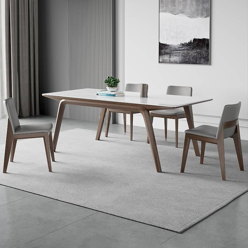 Modern Rectangular Ash Wood Dining Table - Durable Sintered Stone Top for 6 Person 4 Legs hagst-323