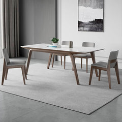 Modern Rectangular Ash Wood Dining Table - Durable Sintered Stone Top for 6 Person 4 Legs hagst-323