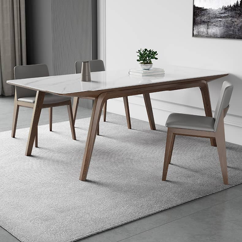Modern Rectangular Ash Wood Dining Table - Durable Sintered Stone Top for 6 Person 4 Legs hagst-323