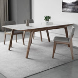 Modern Rectangular Ash Wood Dining Table - Durable Sintered Stone Top for 6 Person 4 Legs hagst-323