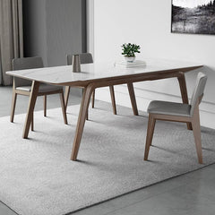 Modern Rectangular Ash Wood Dining Table - Durable Sintered Stone Top for 6 Person 4 Legs hagst-323