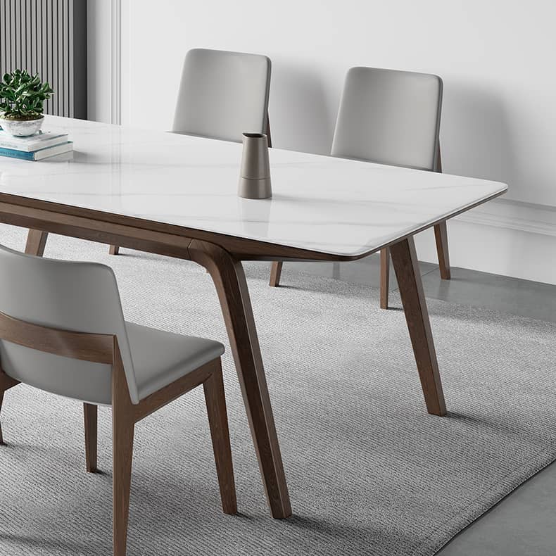 Modern Rectangular Ash Wood Dining Table - Durable Sintered Stone Top for 6 Person 4 Legs hagst-323