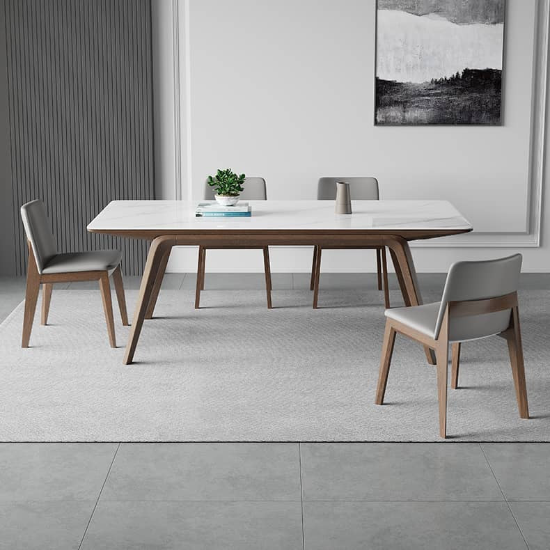 Modern Rectangular Ash Wood Dining Table - Durable Sintered Stone Top for 6 Person 4 Legs hagst-323