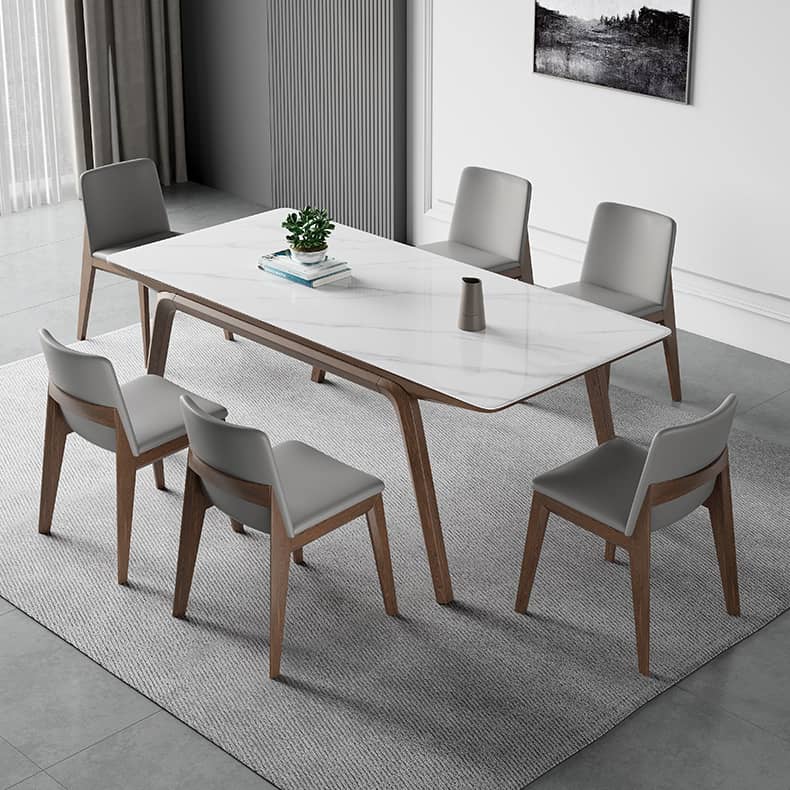 Modern Rectangular Ash Wood Dining Table - Durable Sintered Stone Top for 6 Person 4 Legs hagst-323