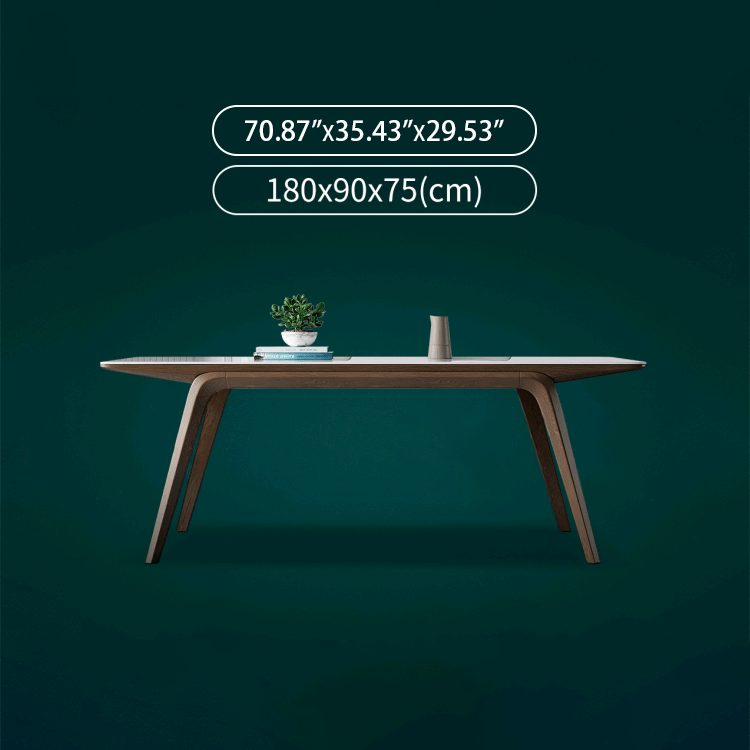 Modern Rectangular Ash Wood Dining Table - Durable Sintered Stone Top for 6 Person 4 Legs hagst-323