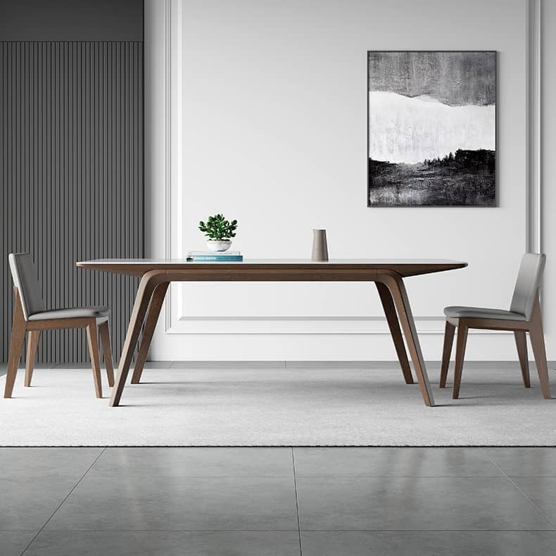 Modern Rectangular Ash Wood Dining Table - Durable Sintered Stone Top for 6 Person 4 Legs hagst-323
