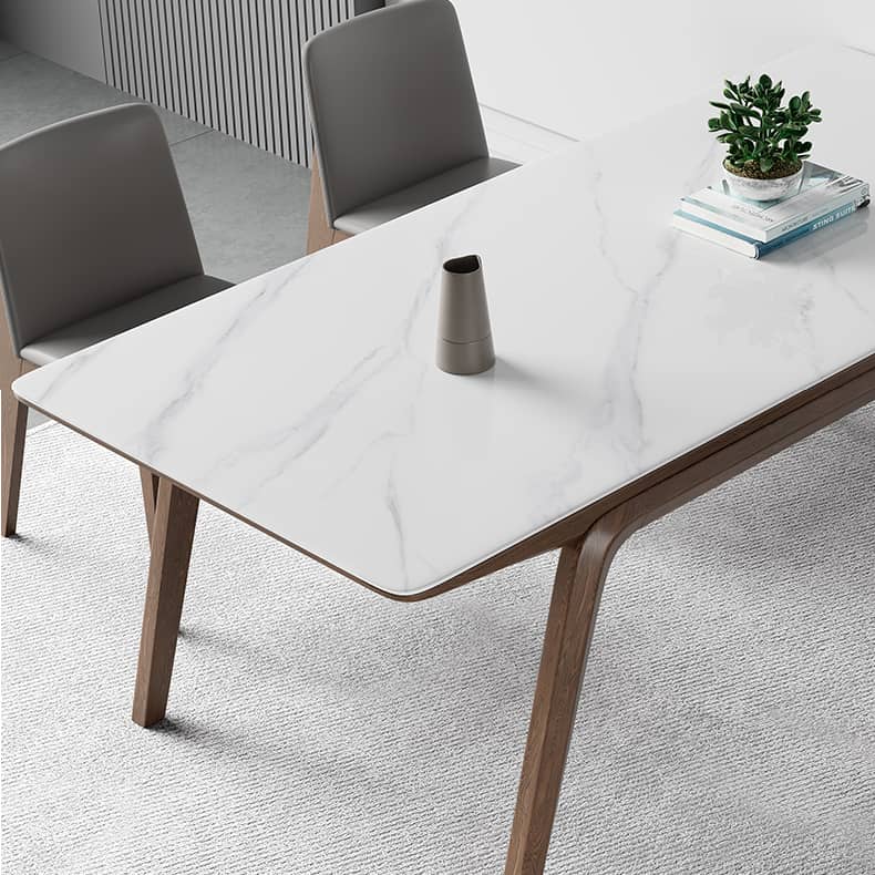 Modern Rectangular Ash Wood Dining Table - Durable Sintered Stone Top for 6 Person 4 Legs hagst-323