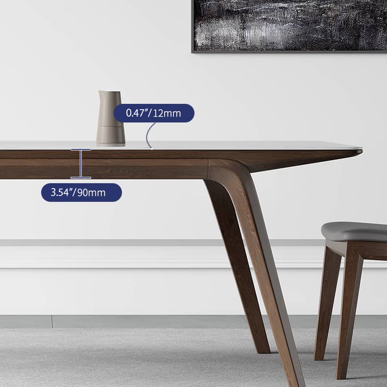 Modern Rectangular Ash Wood Dining Table - Durable Sintered Stone Top for 6 Person 4 Legs hagst-323