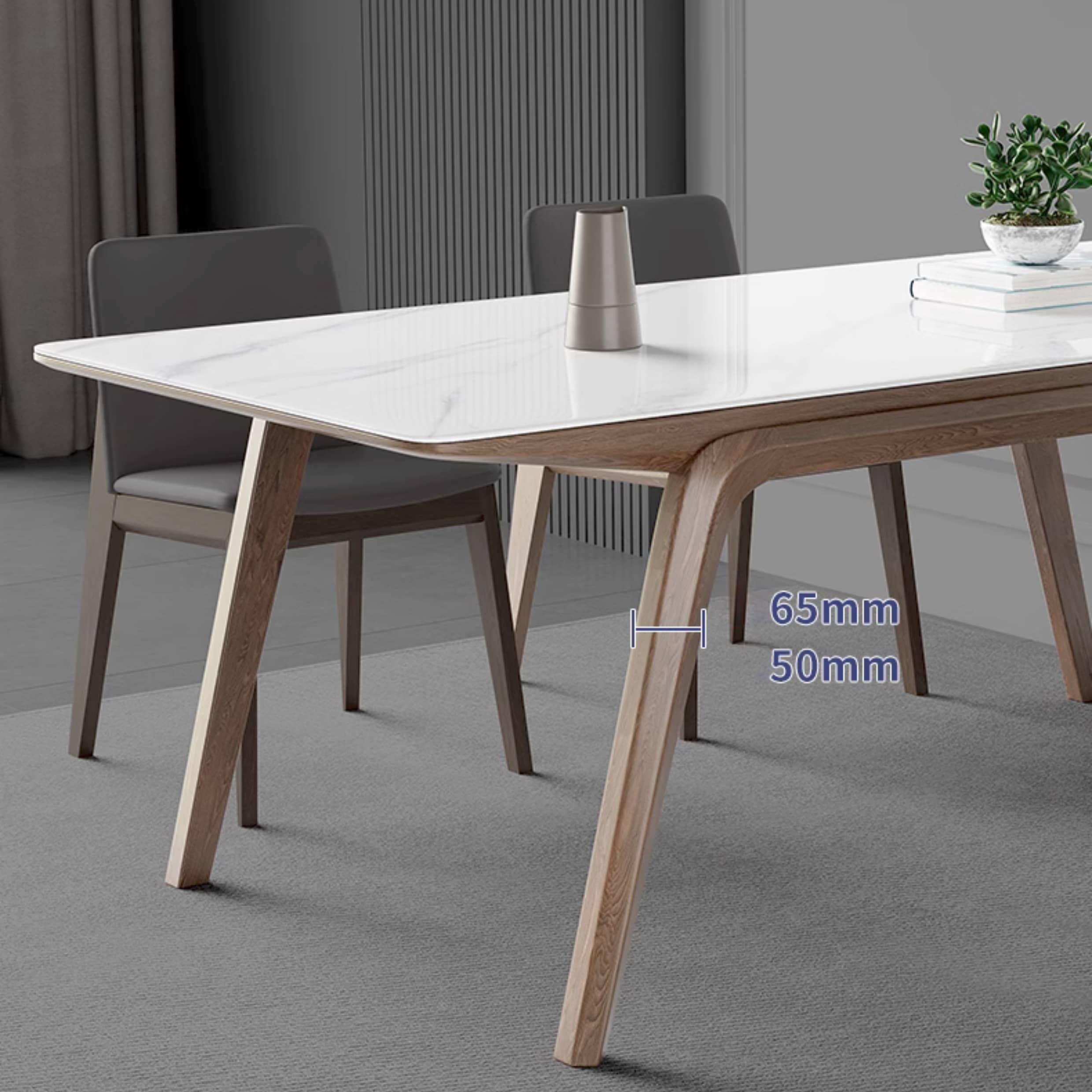 Modern Rectangular Ash Wood Dining Table - Durable Sintered Stone Top for 6 Person 4 Legs hagst-323