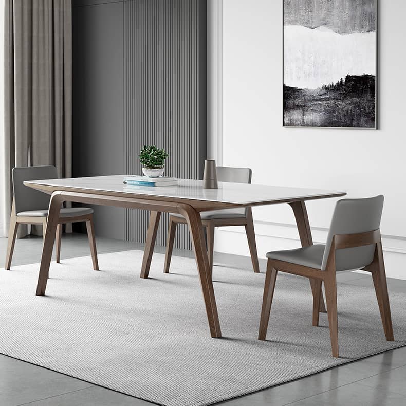 Modern Rectangular Ash Wood Dining Table - Durable Sintered Stone Top for 6 Person 4 Legs hagst-323