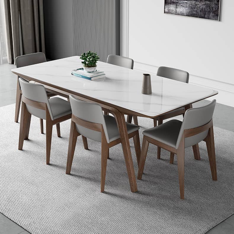 Modern Rectangular Ash Wood Dining Table - Durable Sintered Stone Top for 6 Person 4 Legs hagst-323