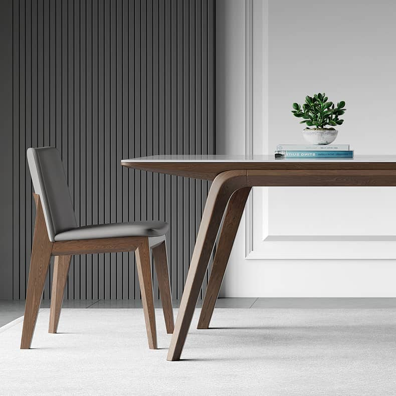 Modern Rectangular Ash Wood Dining Table - Durable Sintered Stone Top for 6 Person 4 Legs hagst-323