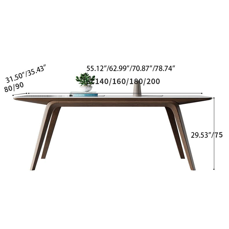 Modern Rectangular Ash Wood Dining Table - Durable Sintered Stone Top for 6 Person 4 Legs hagst-323