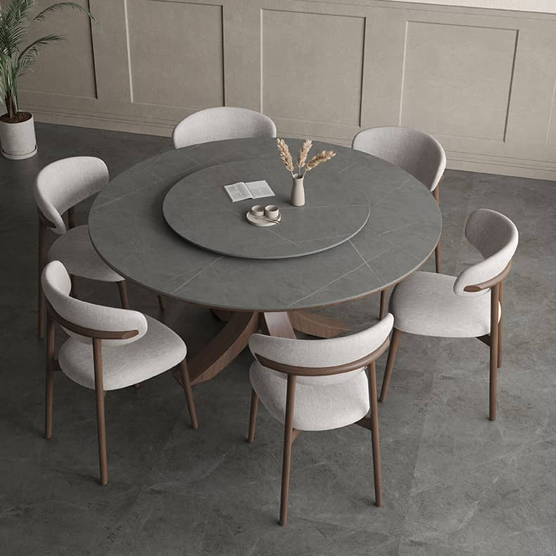 Modern Round Dining Table with Durable Sintered Stone & Pedestal - Perfect for 6 Person hagst-326