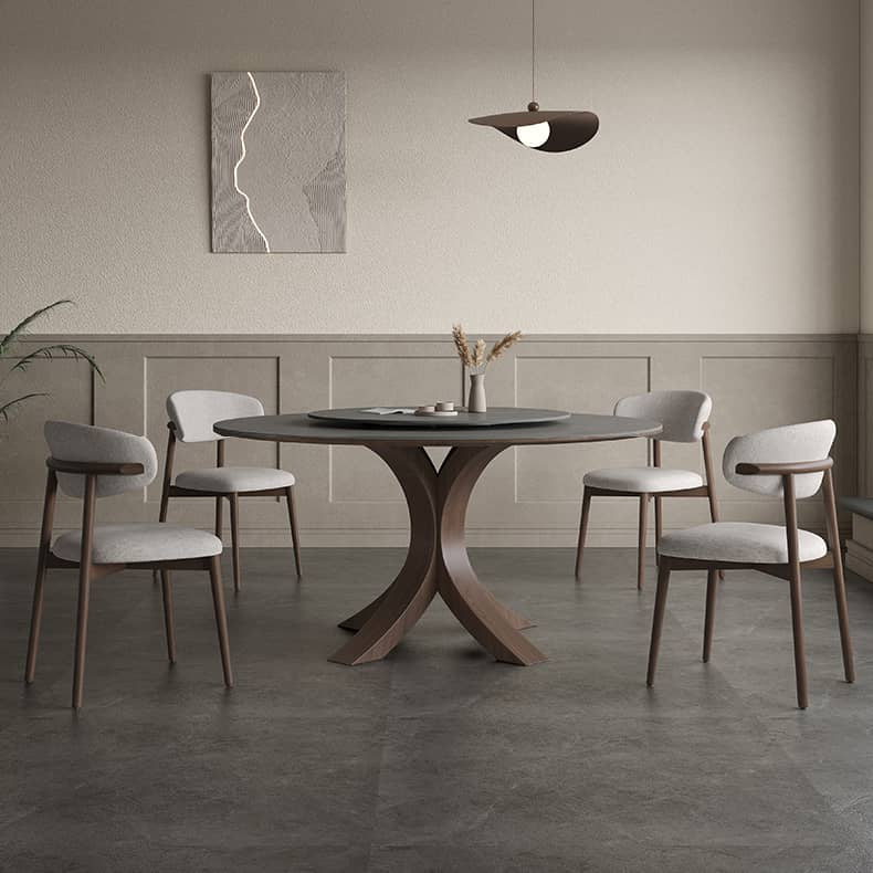 Modern Round Dining Table with Durable Sintered Stone & Pedestal - Perfect for 6 Person hagst-326