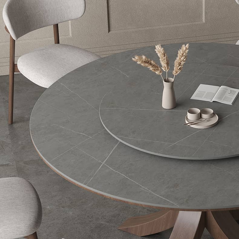 Modern Round Dining Table with Durable Sintered Stone & Pedestal - Perfect for 6 Person hagst-326